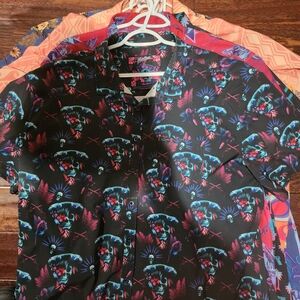 Vibrant Black Tropical Print Men's Shirt